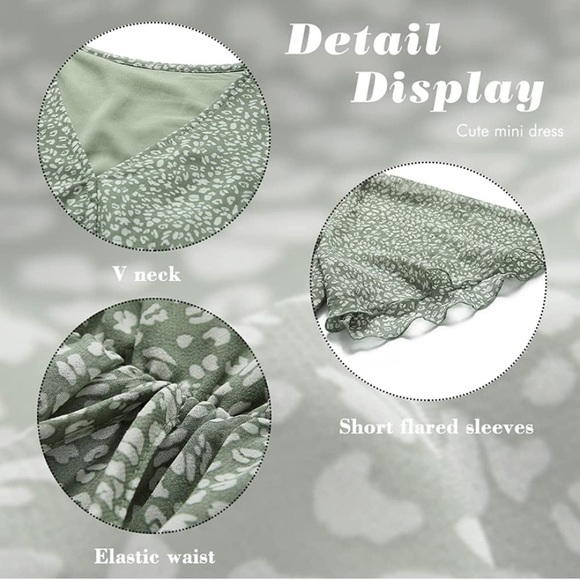 KIRUNDO Women’s Summer Dress Short Sleeve Ruffle Leopard Print Sexy V Neck Dress - Picture 3 of 5